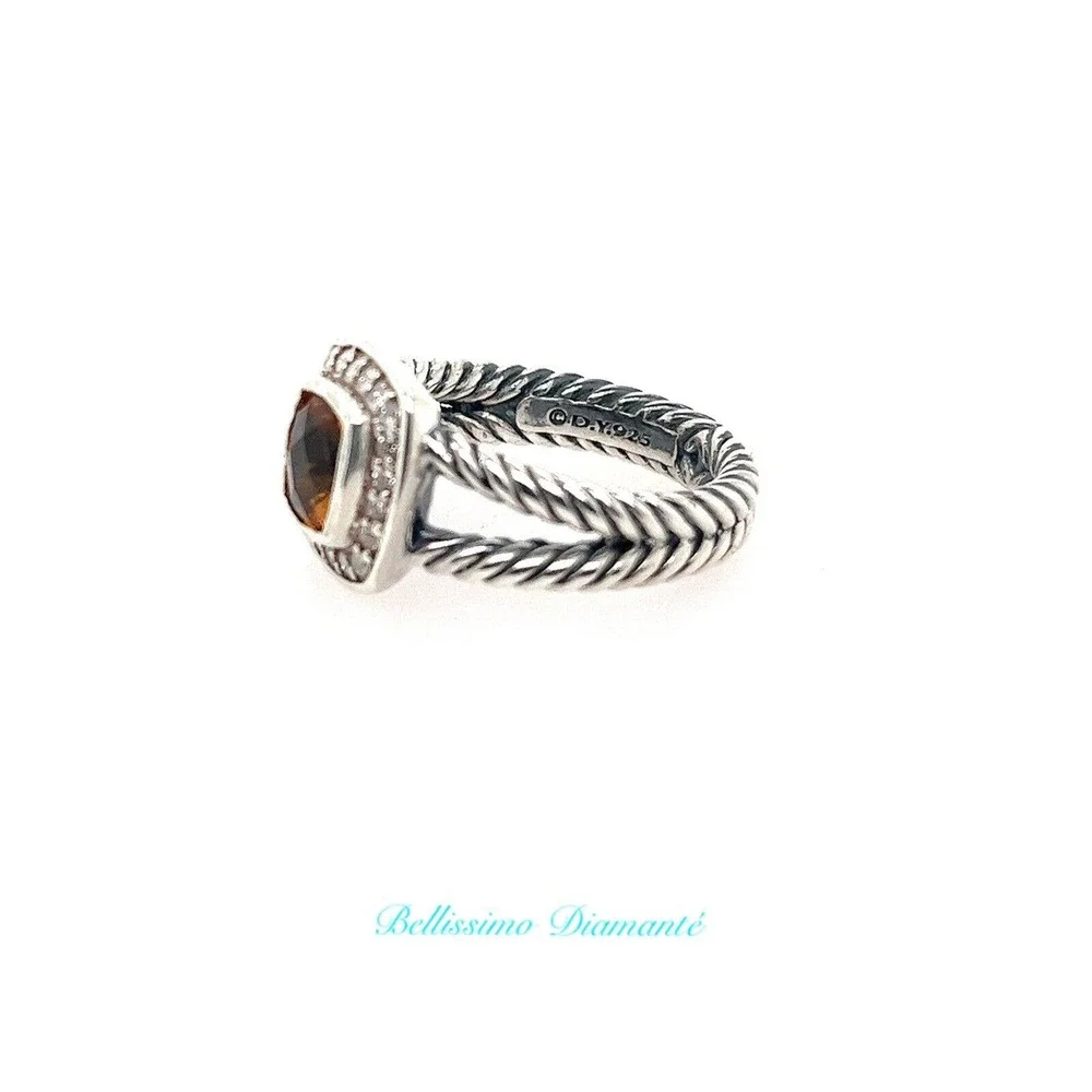 David Yurman Sterling Silver Citrine & Diamond Petite Albion Ring Size 8
